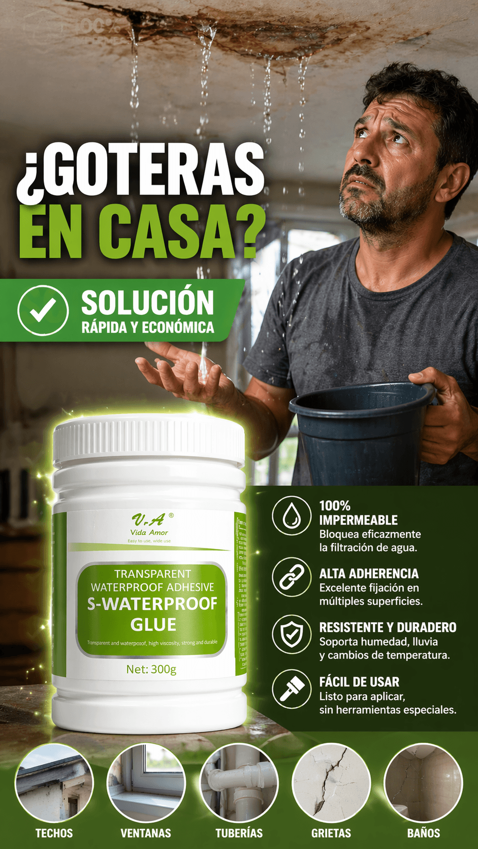 Sellador Adhesivo Impermeable 300g “No más humedad en tu hogar”