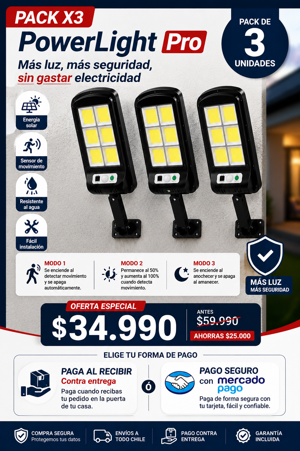 Power Litgh Pro x 3 - Lámpara Solar